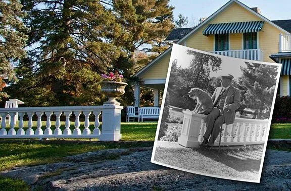 Collage d'une vieille et nouvelle photo au domaine Mackenzie-King.