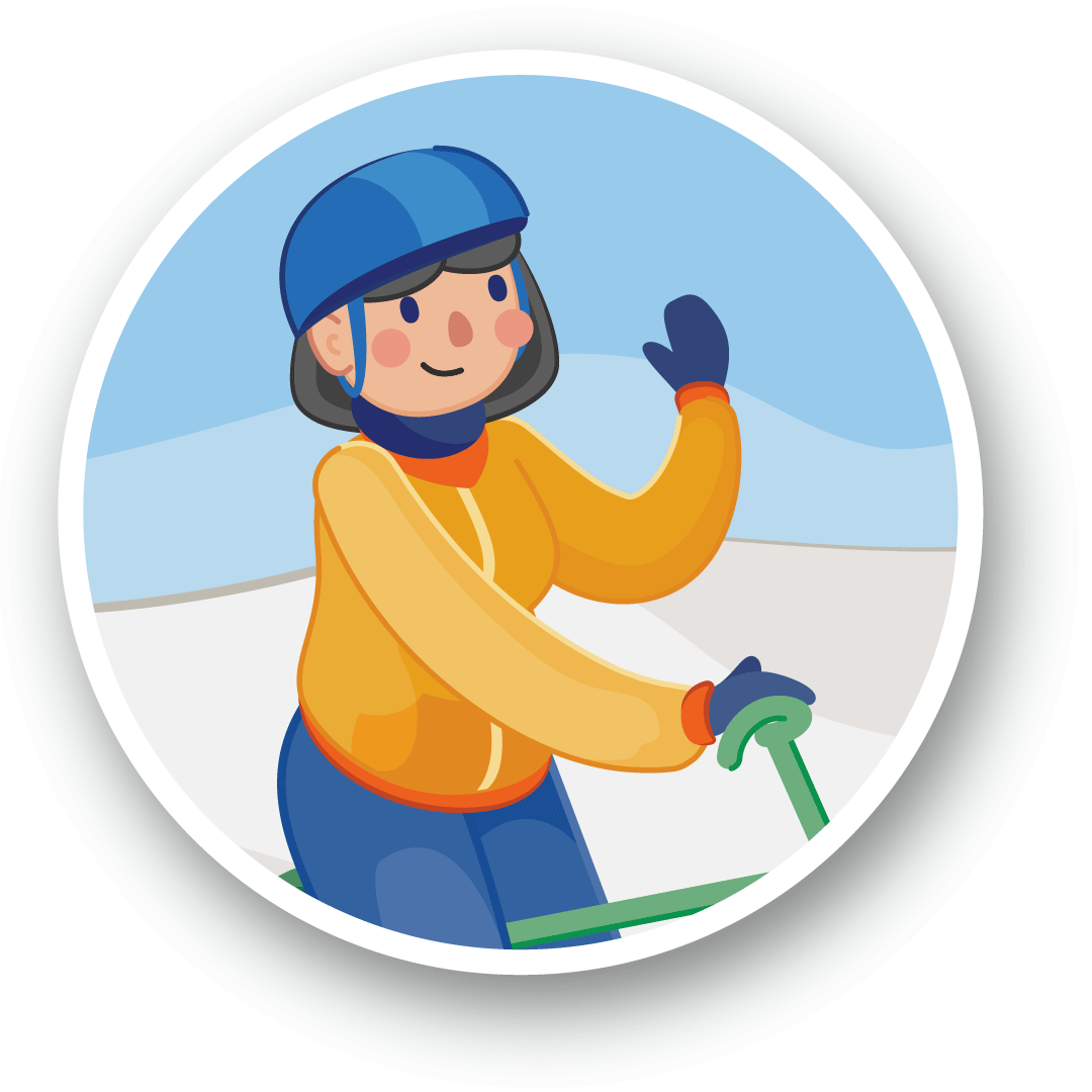 Illustration of a person on a winter bike waving.