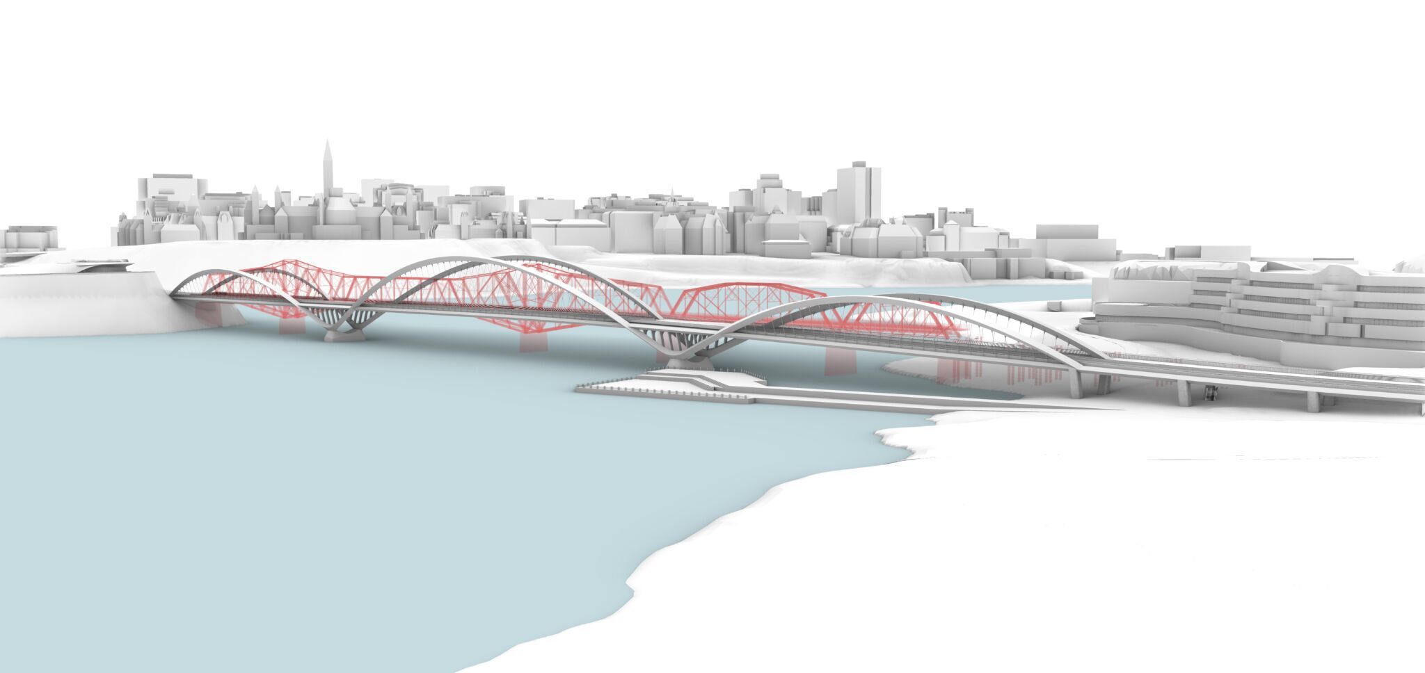 Illustration of Alexandra Bridge replacement preferred design concept, in comparison to the current bridge.