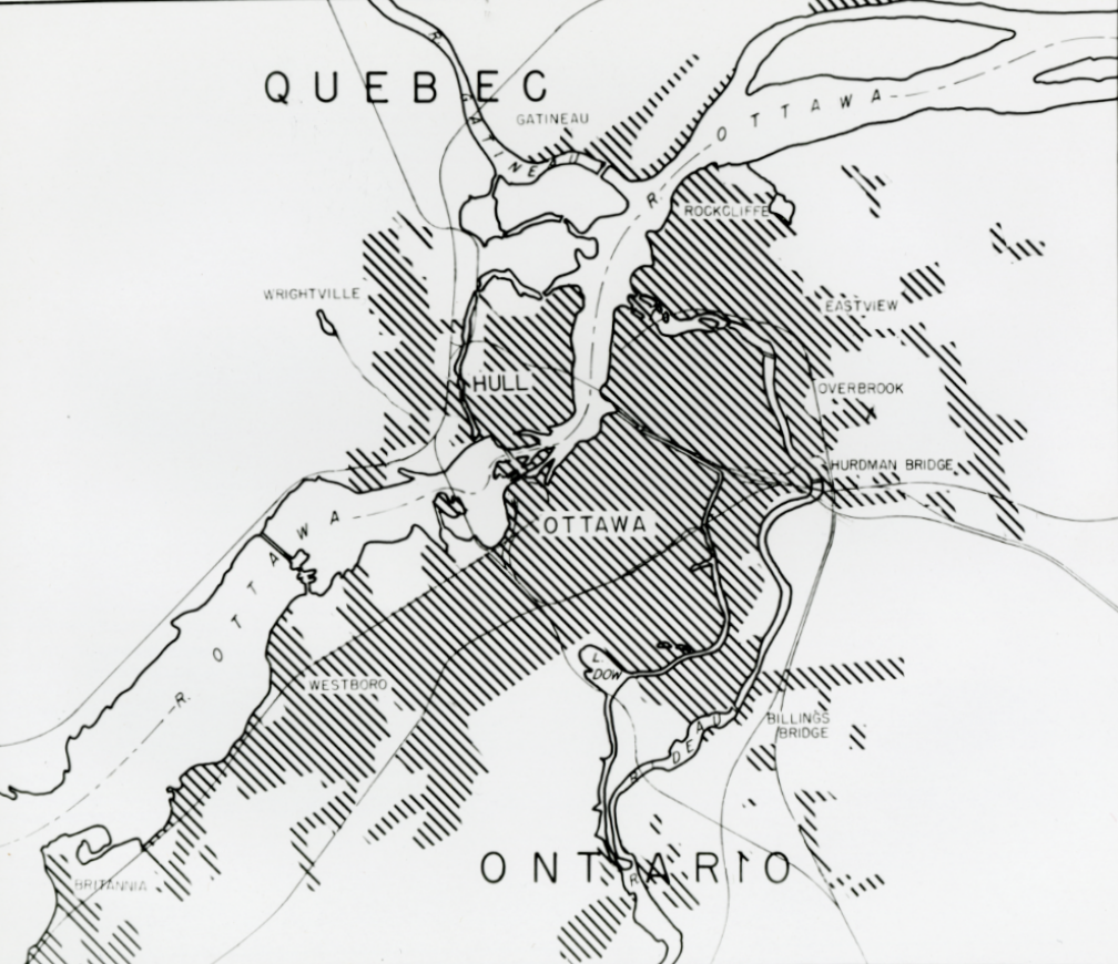 Ottawa et Hull. 1945. Crédit : Bibliothèque et Archives Canada / E999913861 Ottawa and Hull. 1945. Credit: Library and Archives Canada / E999913861