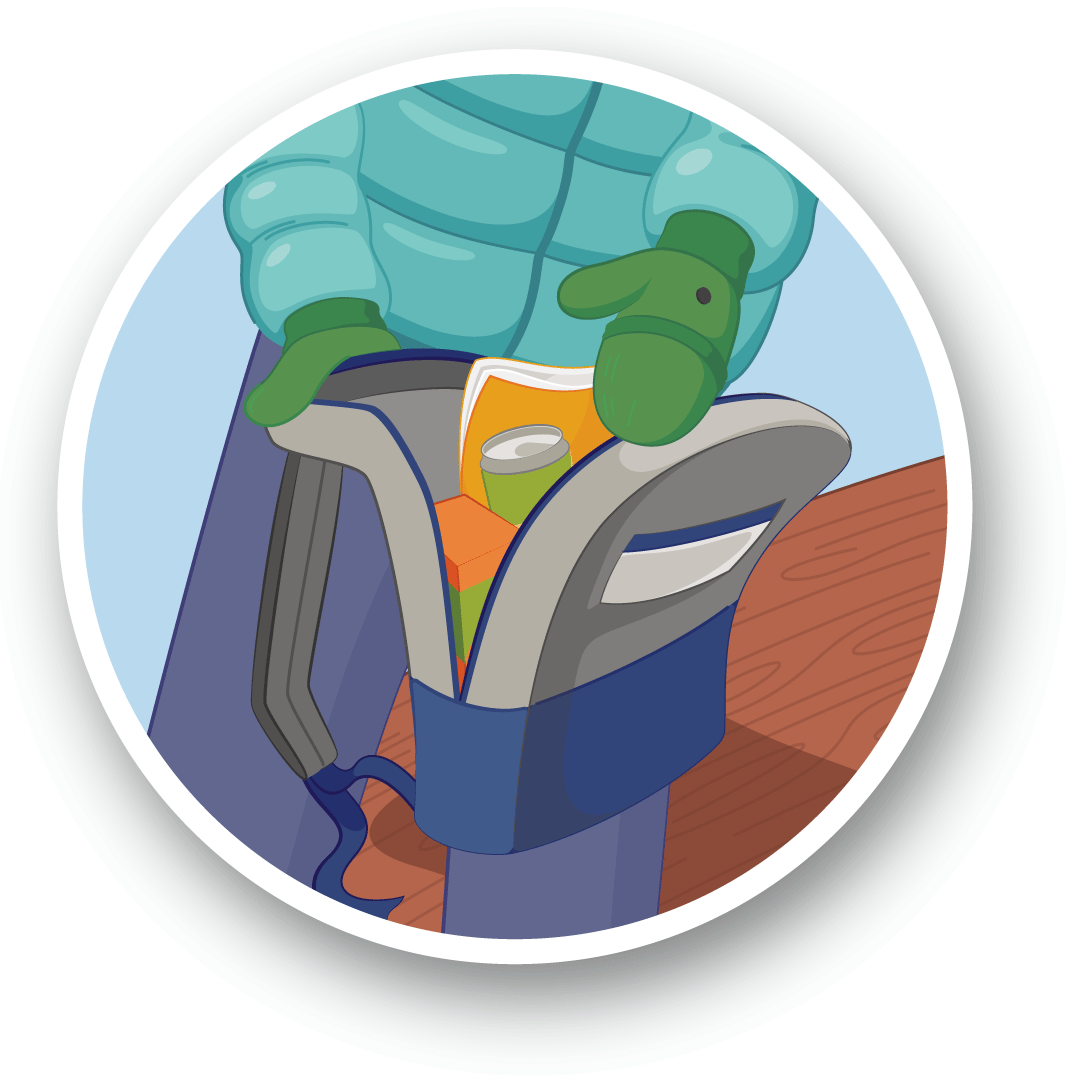 Illustration of a person putting personal belongings into their backpack.