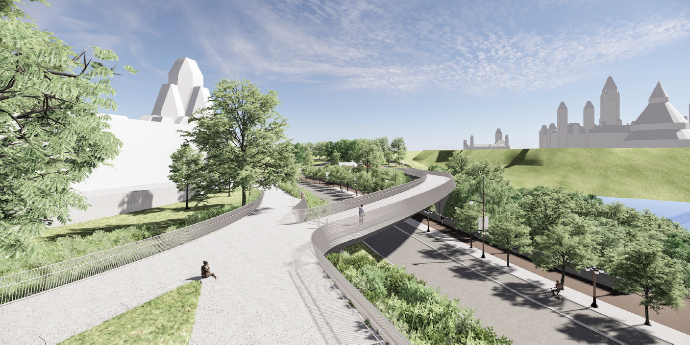 Rendering of the new footbridge linking Kiweki Point to Major's Hill Park